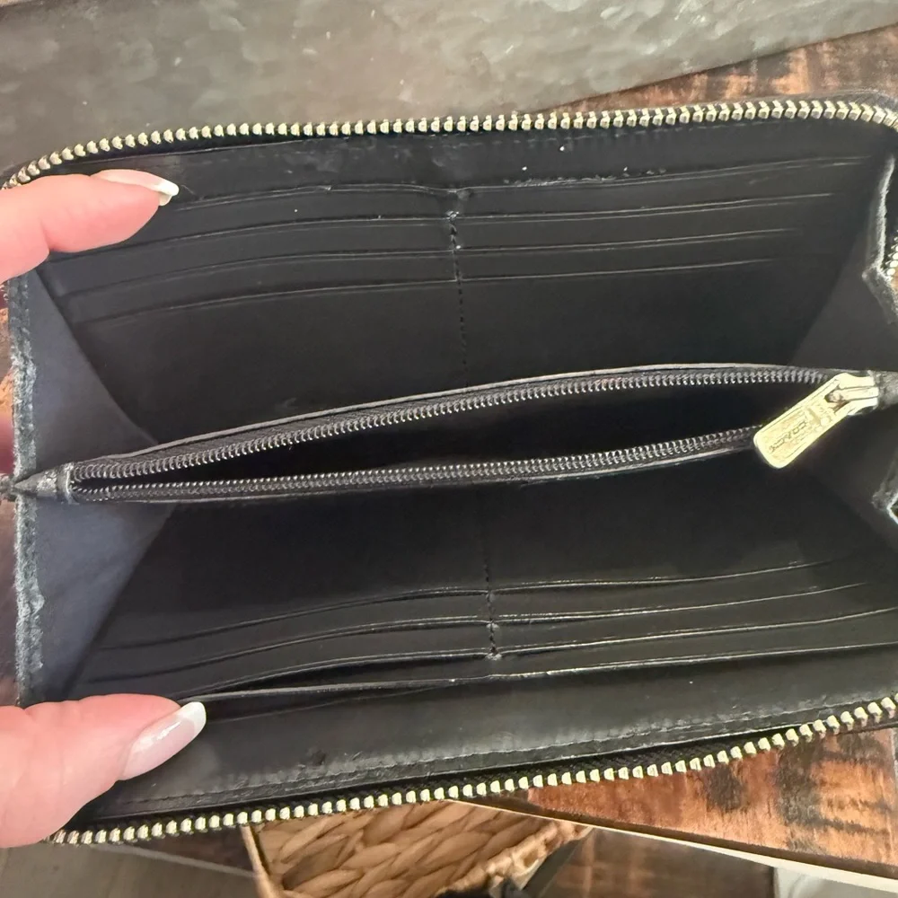 Coach Black Monogram zippy Wallet